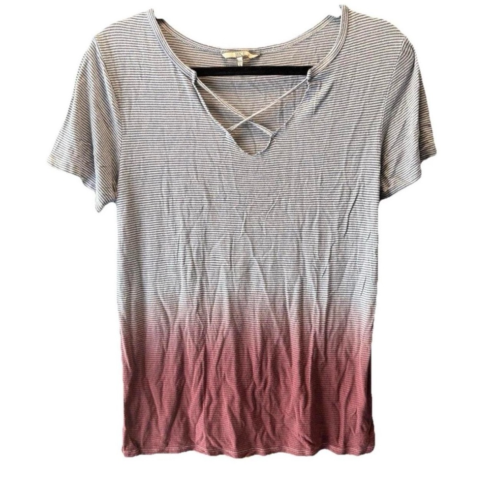 BKE Ombre Striped Criss Cross Neck Tee | Size Small